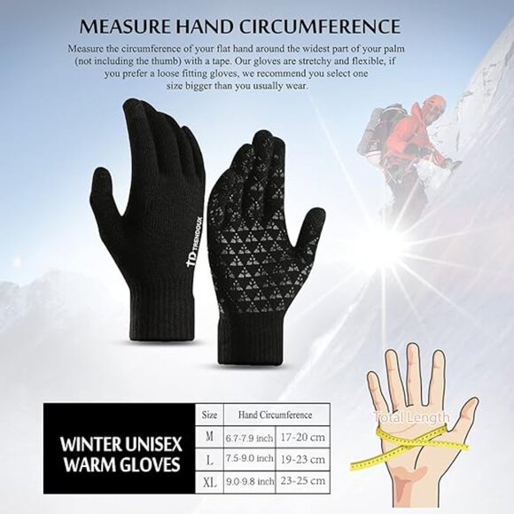 Winter Black Gloves Unisex Thermal Warm Knit Gloves for Outerwear - Picture 3 of 5